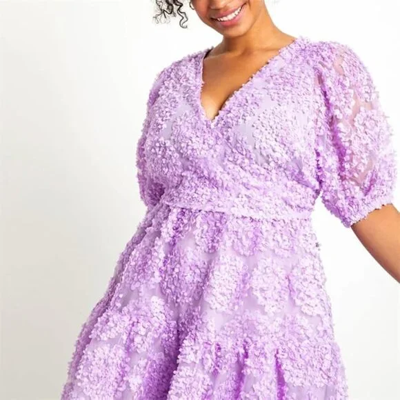 Lavender Faux Wrap Lace Dress - Picture 3 of 7
